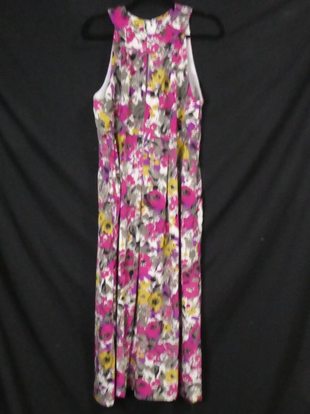 Handmade Floral Sleeveless Maxi Dress Pink Yellow Grey - P2P 20" measured